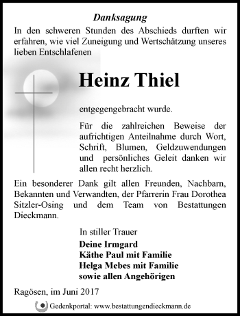 Traueranzeige von Heinz Thiel von Märkische Oderzeitung