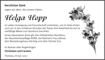 Traueranzeige von Helga Hopp von Märkische Oderzeitung