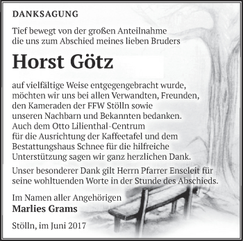 Traueranzeige von Horst Götz von Märkische Oderzeitung