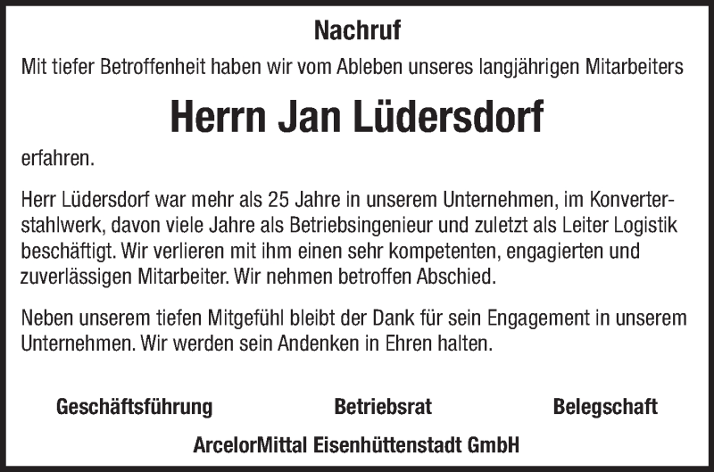  Traueranzeige für Jan Lüdersdorf vom 15.07.2017 aus Märkische Oderzeitung