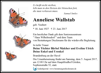 Traueranzeige von Anneliese Wallstab von Märkische Oderzeitung