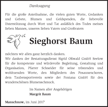 Traueranzeige von Sieghorst Baum von Märkische Oderzeitung