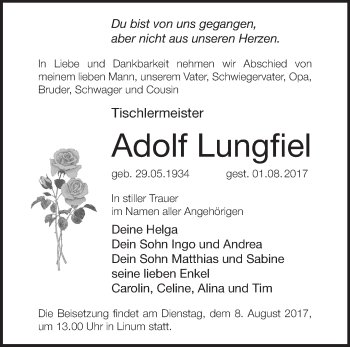 Traueranzeige von Adolf Lungfiel von Märkische Oderzeitung