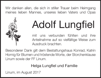 Traueranzeige von Adolf Lungfiel von Märkische Oderzeitung