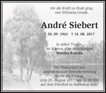 Traueranzeige von Andre Siebert von Märkische Oderzeitung