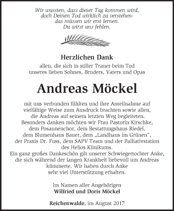 Traueranzeige von Andreas Möckel von Märkische Oderzeitung