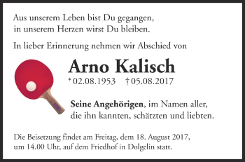 Traueranzeige von Arno Kalisch von Märkische Oderzeitung