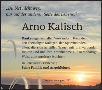 Traueranzeige von Arno Kalisch von Märkische Oderzeitung