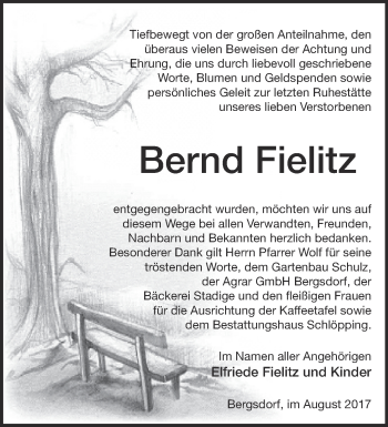 Traueranzeige von Bernd Fielitz von Märkische Oderzeitung