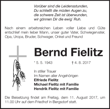 Traueranzeige von Bernd Fielitz von Märkische Oderzeitung