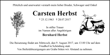 Traueranzeige von Carsten Herbst von Märkische Oderzeitung