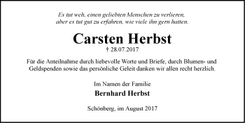 Traueranzeige von Carsten Herbst von Märkische Oderzeitung