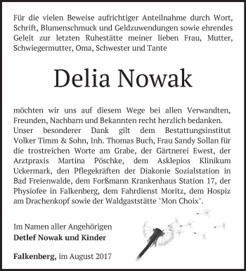 Traueranzeige von Delia Nowak von Märkische Oderzeitung