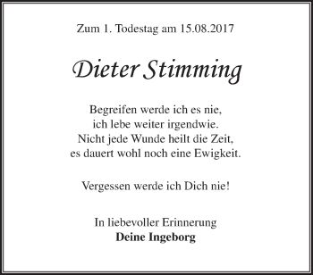 Traueranzeige von Dieter Stimming von Märkische Oderzeitung