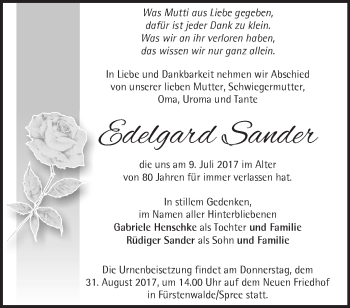 Traueranzeige von Edelgard Sander von Märkische Oderzeitung