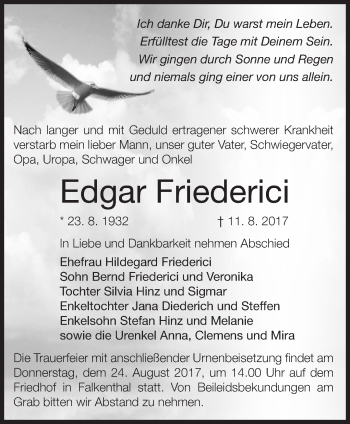 Traueranzeige von Edgar Friederici von Märkische Oderzeitung