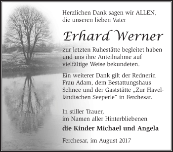 Traueranzeige von Erhard Werner von Märkische Oderzeitung