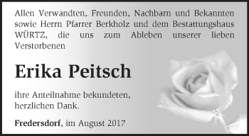 Traueranzeige von Erika Peitsch von Märkische Oderzeitung