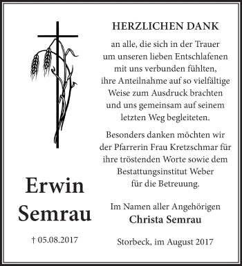 Traueranzeige von Erwin Semrau von Märkische Oderzeitung