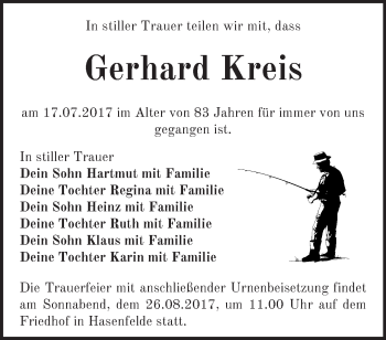 Traueranzeige von Gerhard Kreis von Märkische Oderzeitung