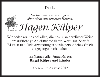 Traueranzeige von Hagen Külper von Märkische Oderzeitung