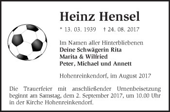 Traueranzeige von Heinz Hensel von Märkische Oderzeitung