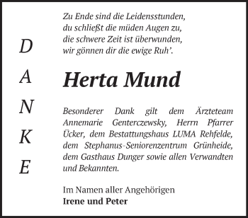 Traueranzeige von Herta Mund von Märkische Oderzeitung