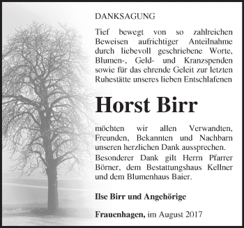 Traueranzeige von Horst Birr von Märkische Oderzeitung