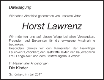 Traueranzeige von Horst Lawrenz von Märkische Oderzeitung