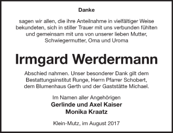 Traueranzeige von Irmgard Werdermann von Märkische Oderzeitung