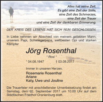 Traueranzeige von Jörg Rosenthal von Märkische Oderzeitung