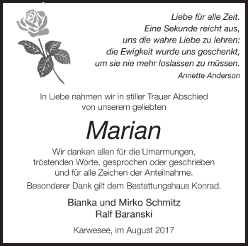 Traueranzeige von Marian  von Märkische Oderzeitung