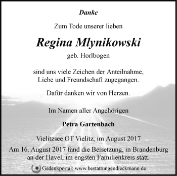 Traueranzeige von Regina Mlynikowski von Märkische Oderzeitung