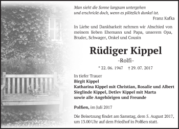 Traueranzeige von Rüdiger Kippel von Märkische Oderzeitung