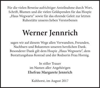 Traueranzeige von Werner Jennrich von Märkische Oderzeitung