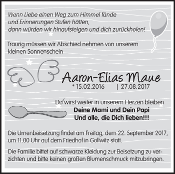 Traueranzeige von Aaron-Elias Maue von Märkische Oderzeitung