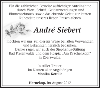 Traueranzeige von Andre Siebert von Märkische Oderzeitung