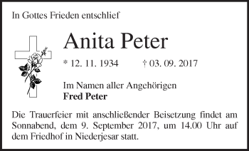 Traueranzeige von Anita Peter von Märkische Oderzeitung