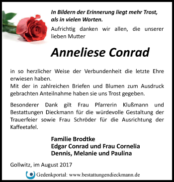 Traueranzeige von Anneliese Conrad von Märkische Oderzeitung