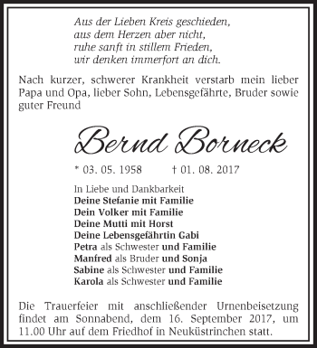 Traueranzeige von Bernd Borneck von Märkische Oderzeitung