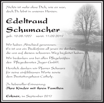 Traueranzeige von Edeltraud Schumacher von Märkische Oderzeitung