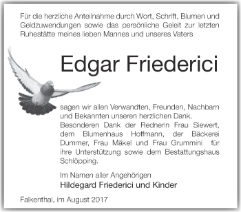 Traueranzeige von Edgar Friederici von Märkische Oderzeitung