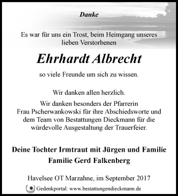 Traueranzeige von Ehrhardt Albrecht von Märkische Oderzeitung