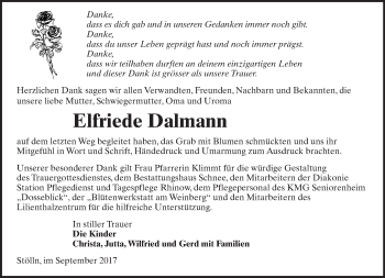 Traueranzeige von Elfriede Dalmann von Märkische Oderzeitung