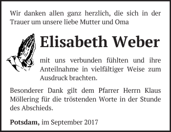 Traueranzeige von Elisabeth Weber von Märkische Oderzeitung