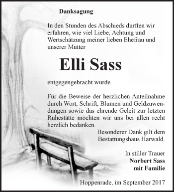 Traueranzeige von Elli Sass von Märkische Oderzeitung