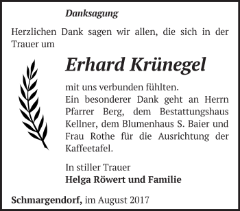 Traueranzeige von Erhard Krünegel von Märkische Oderzeitung