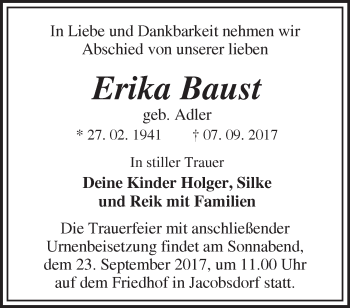 Traueranzeige von Erika Baust von Märkische Oderzeitung