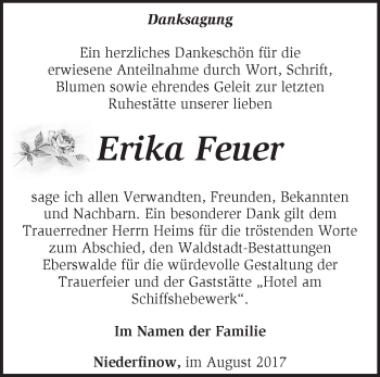 Traueranzeige von Erika Feuer von Märkische Oderzeitung