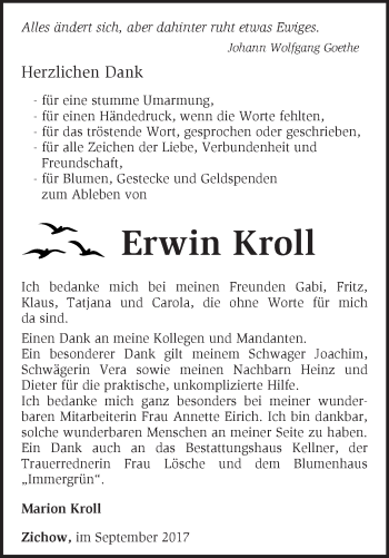 Traueranzeige von Erwin Kroll von Märkische Oderzeitung